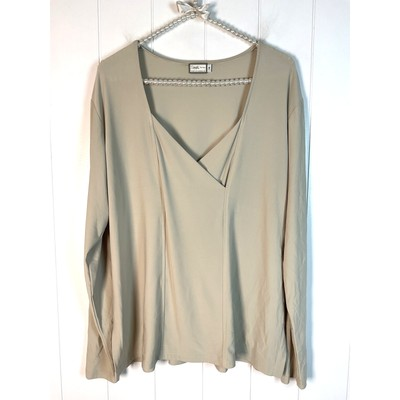 #ad #ad Sympli Tan V Neck Long Sleeve Blouse Size 14 $39.00