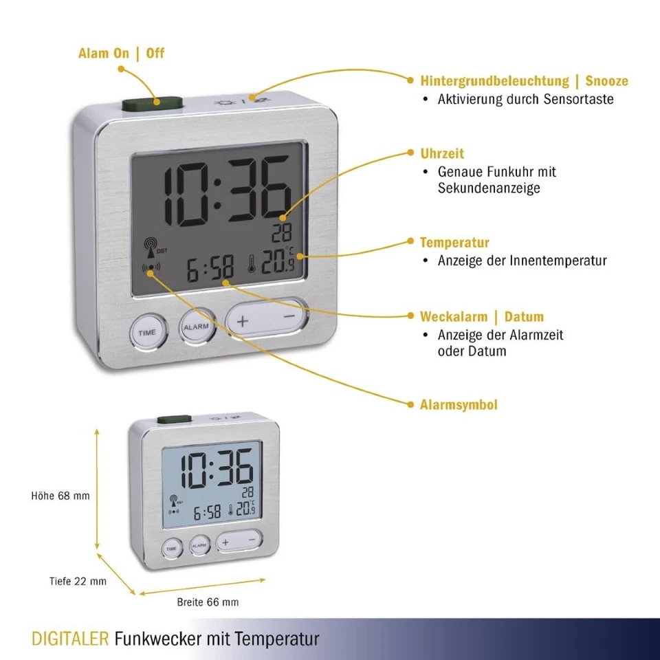 60.2545.54 Digitaler Funk-Wecker Kunststoff Weiß/Silber L 66 x B 22 x H 68 mm - Bild 4 von 4