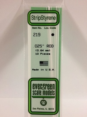 Evergreen 219 Plasticcart Rod Ø 0,64mm (10) Polystyrene Rundstab weiß Modellbau