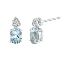 10K White Gold Aquamarine Earrings With 0.70 Ct. Oval Diamond Jewelry For Women