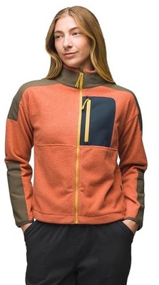 prAna Women Size Large Peak Full Zip Fleece Jacket Terracotta Slate Green