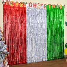 3 Pack Christmas Party Decoration 3.3X6.6 ft Each Red Silver Green Tinsel Fri...