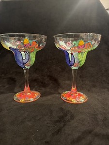 Hand Crafted Margarita Glasses. Set of 2 Painted And Bedazzled. Party time!! 