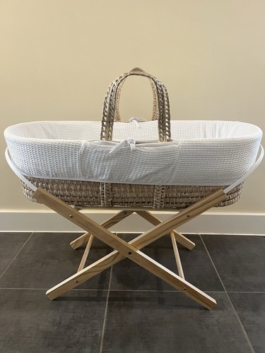 Brown Wicker Moses Basket With Mattress And Stand