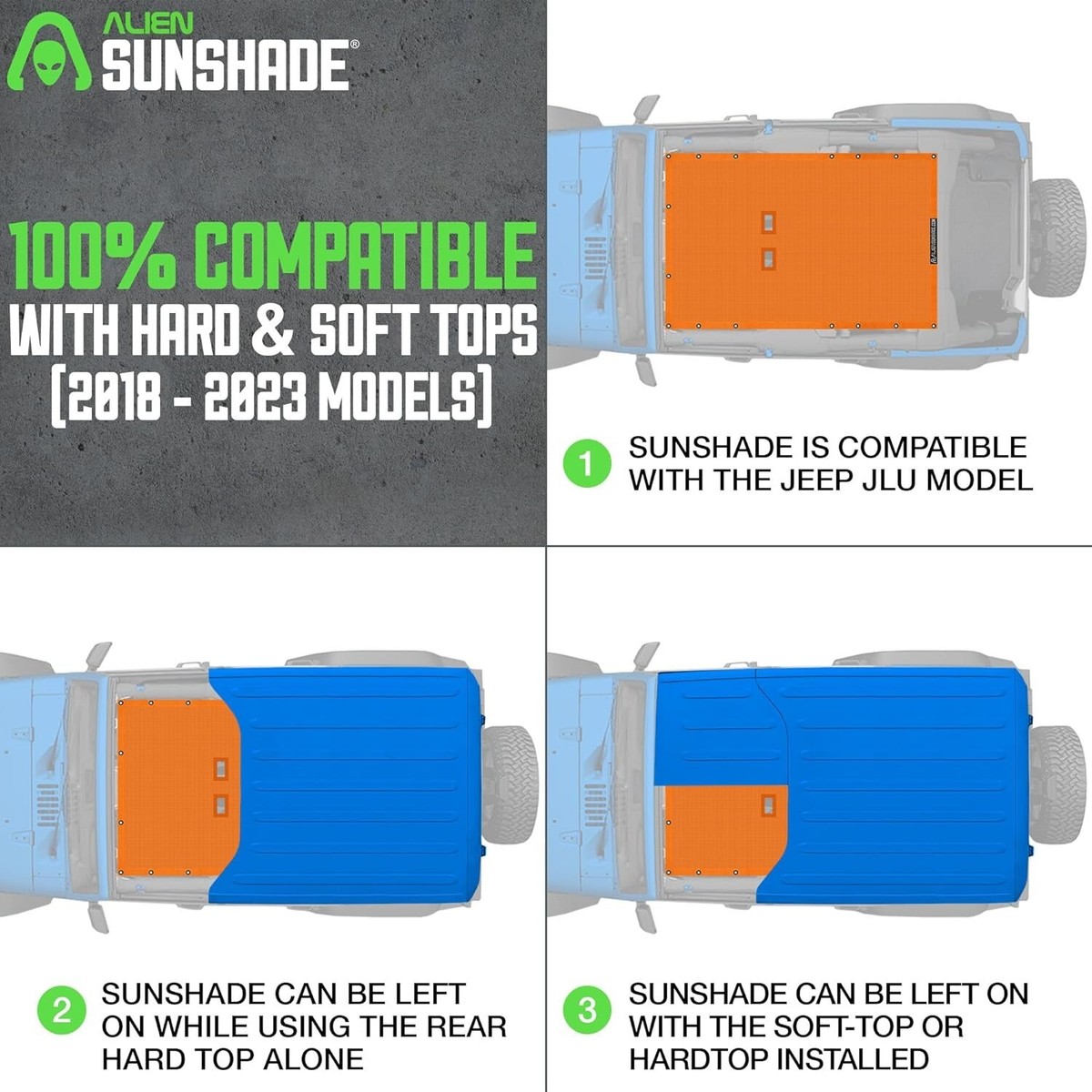 Alien Sunshade Jeep Wrangler JLU (2018-2023) Mesh Orange Sun