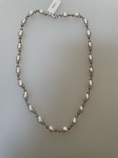 White Freshwater Cultured Pearl with Sterling Silver Stationed Necklace 18"
