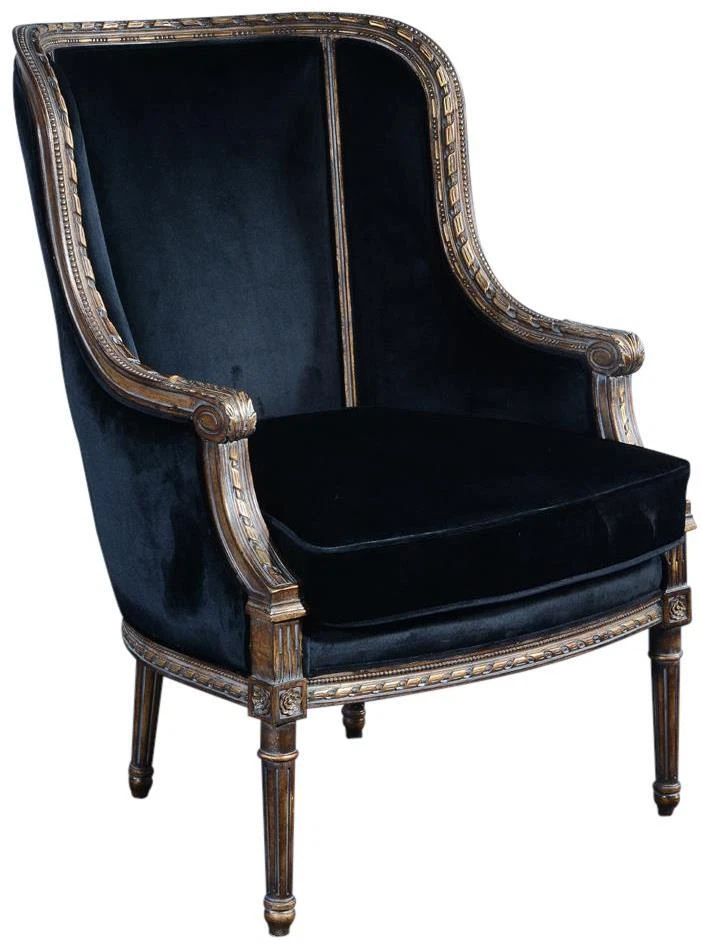 Chair Louis XVI style black velvet and black wood