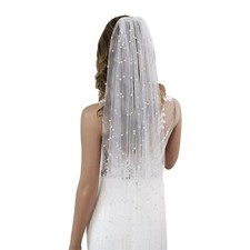 Pearl Bridal Veil for WeddingShort 1 Tier Fingertip Length Wedding Veil Bride...