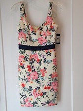 Guess Women's Size 4 Yellow Floral Sundress  Scuba Sheath Cocktail Mini Lined