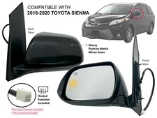 For 2018-2020 TOYOTA SIENNA Mirror Heated with BSD Glossy Mirror Cap Driver Side
