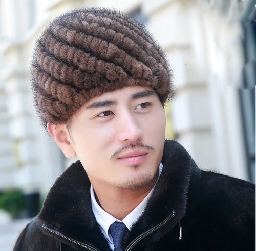 Men's Real Mink Fur Hat Winter Warm Beanie Cap Handmade Black Brown - Picture 6 of 21