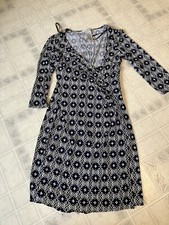 Laundry By Design Faux Wrap Dress Women's 10 Blue Stretch V-Neck Workwear