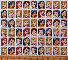 Cotton Disney Princesses Princess Grid Faces Kids Fabric Print by Yard D602.77