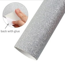 Fine Glitter Silver FAUX LEATHER SHEET 8 X 13" Self-adhesive