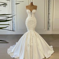 Retro Mermaid Wedding Dresses Strapless Beaded Appliques Satin Bridal Gowns New