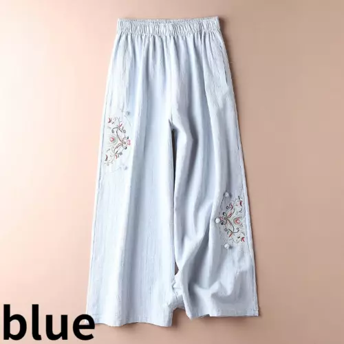 Retro Damen Stickerei Knöchelhose Gummibund weites Bein Hose Freizeit locker - Bild 20 von 27