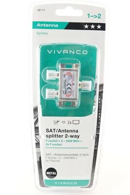 Vivanco SAT Antennen Verteiler 2-fach Antenne Verteiler Splitter F-Buchse 117