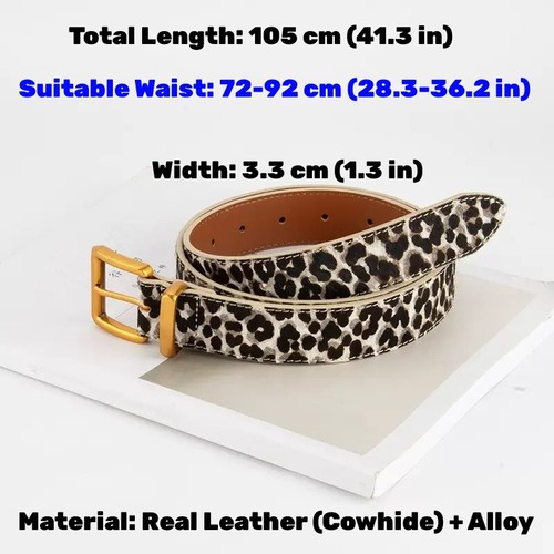Cinturón de cuero real leopardo dorado plateado hebilla mujer jeans abrigos informales cintura - Imagen 7 de 16