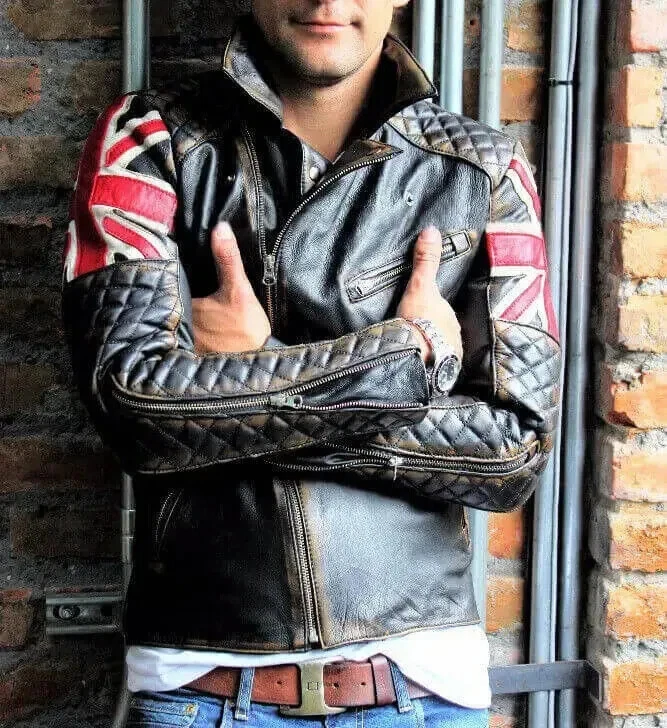Biker Vintage Motorcycle British Flag Cafe Racer Union UK Men's
