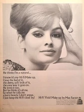 Max Factor Make-Up Hi-Fluid Moisturizer Dewy Soft Beauty Vintage Print Ad 1965