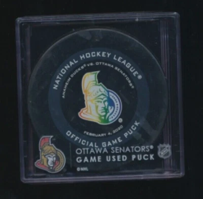 2020 Ottawa Senators Hockey is for Everyone Rainbow Logo NHL Game Used Puck