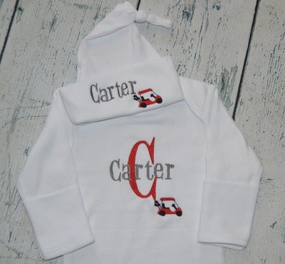 newborn boy gown and hat