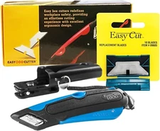 Easy Box Cutter 1000 Blue with 10 Utility Blades, Comfort Grip Safety Cutter