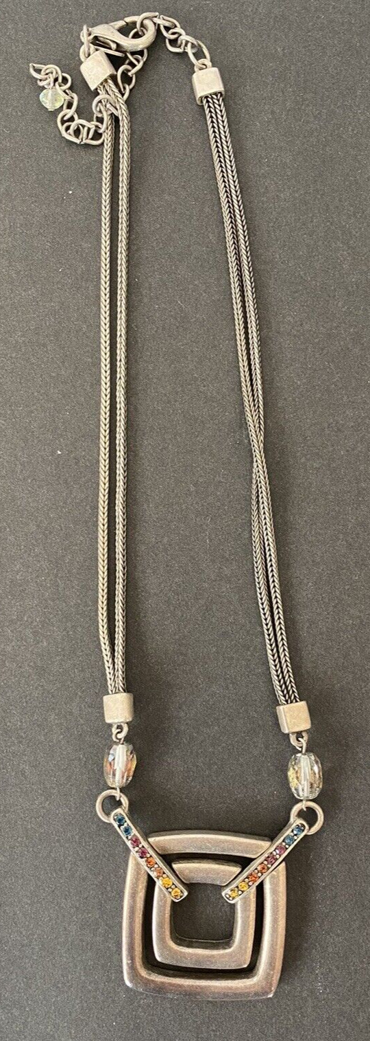 CHICO'S Silver Tone Double Square Multi Color Rhi… - image 11