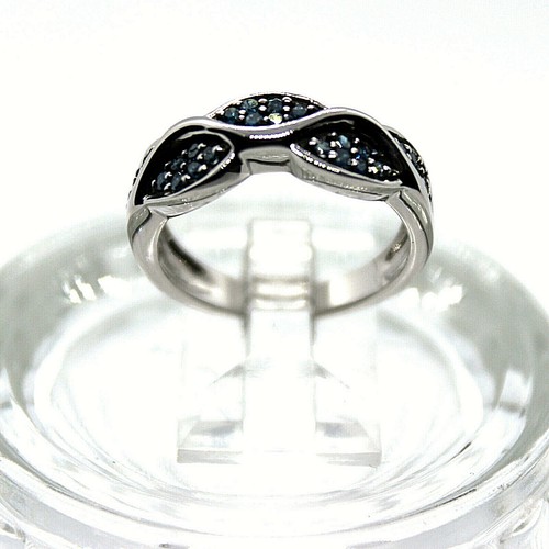BLUE VELVET DIAMOND Rd .25CTW BAND RING GENUINE Sterling Silver/Rhod Plat Size 6 - Picture 2 of 5