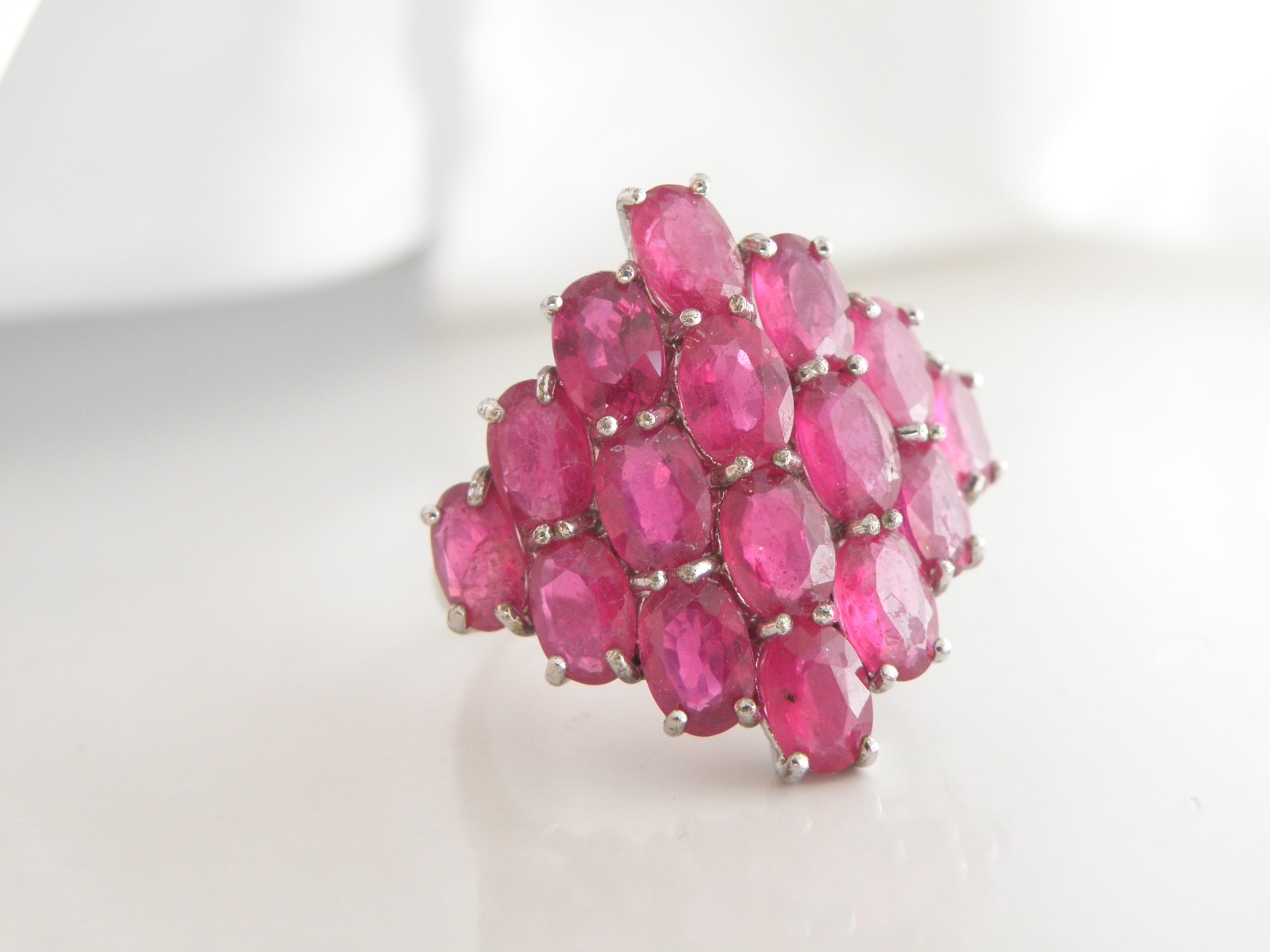 Sterling Silver 925 Natural Niassa Ruby Cluster Large Ring Size 10