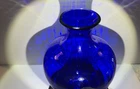 Vtg.Fenton 7”Cobalt Blue Melon Vase Vertical Optic Stripes, 19” dia. Melon Curve