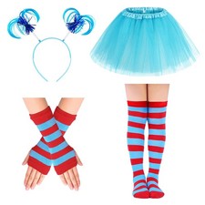 Marendyee Girls Tutu Skirt Set Striped Knee Socks Halloween 6-8 Years, Blue