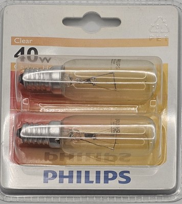 Philips 40W E14 240V T25L Clear Tubular Oven Light Bulbs (2-Pack)