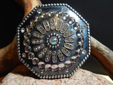 Man's or Lady's Belt Buckle with a lot of Bling Black Silver Rhinestones, New