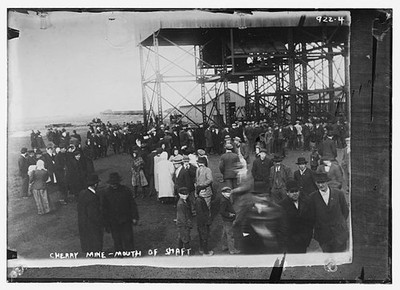 Cherry Mine disaster crowd at mouth of shaft c1900 Large Old Photo