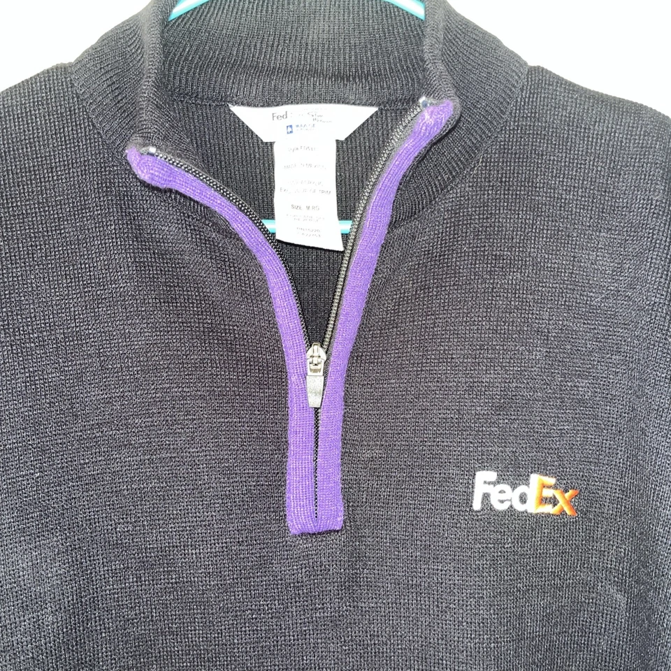 FedEx Black with Purple Trim Long Sleeve 1/4 Zip Collar Medium Light Sweater - Image 2 of 4