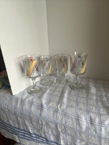 Vintage Pastel Abstract Glasses - 2 Wine 2 Irish Coffee Glasses 1980’s