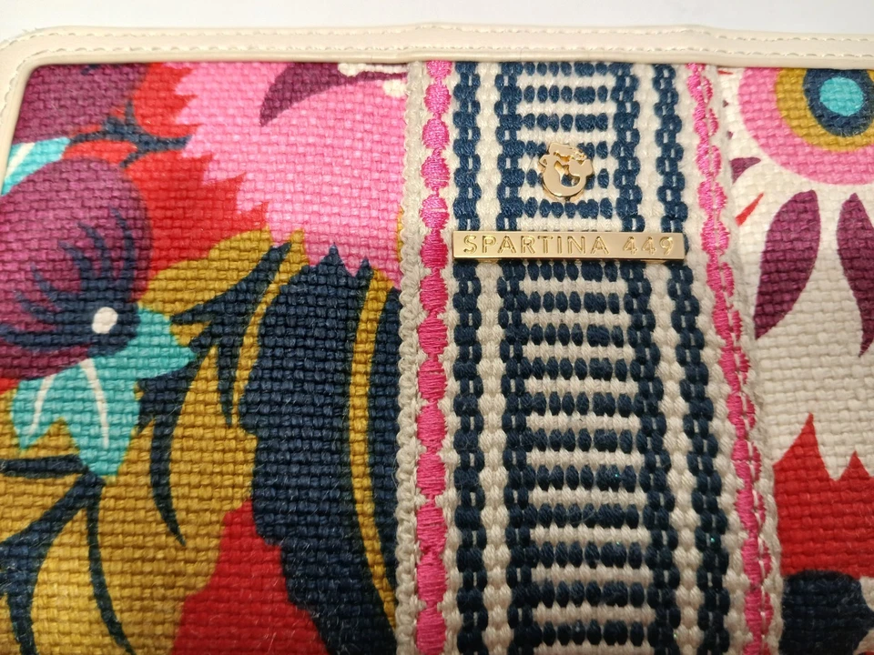 Spartina 449 Little Bermuda Boho Wallet Zip Around Leather Linen - Image 2 of 4