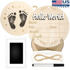 XCMVCN Baby Announcement Sign, 5.9 Inch Round Wooden Hello World Newborn Sig...