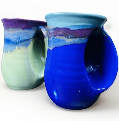 Hand Warmer Mugs Signed Neher Pair Drip Glaze Studio Pottery
