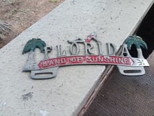 Vintage Advertising License Plate Topper Florida Land Of Sunshine Fl Lady