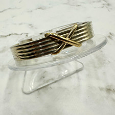 Lenore Doskow Sterling Silver 925 Cuff Bracelet and 14k Gold-Tone Design Signed