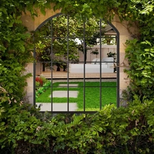 Black Arched Grid Mirror - 36x30 Inch Shatterproof Wall Mirrors with Metal Fr...