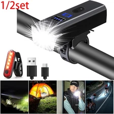 1/2PCS USB Rechargeable LED Bicycle Headlight Bike Front Rear Lamp Cycling Light