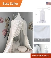 Cozy Kids Bed Canopy - Pom Pom Hanging Mosquito Net for Playrooms  Nurseries