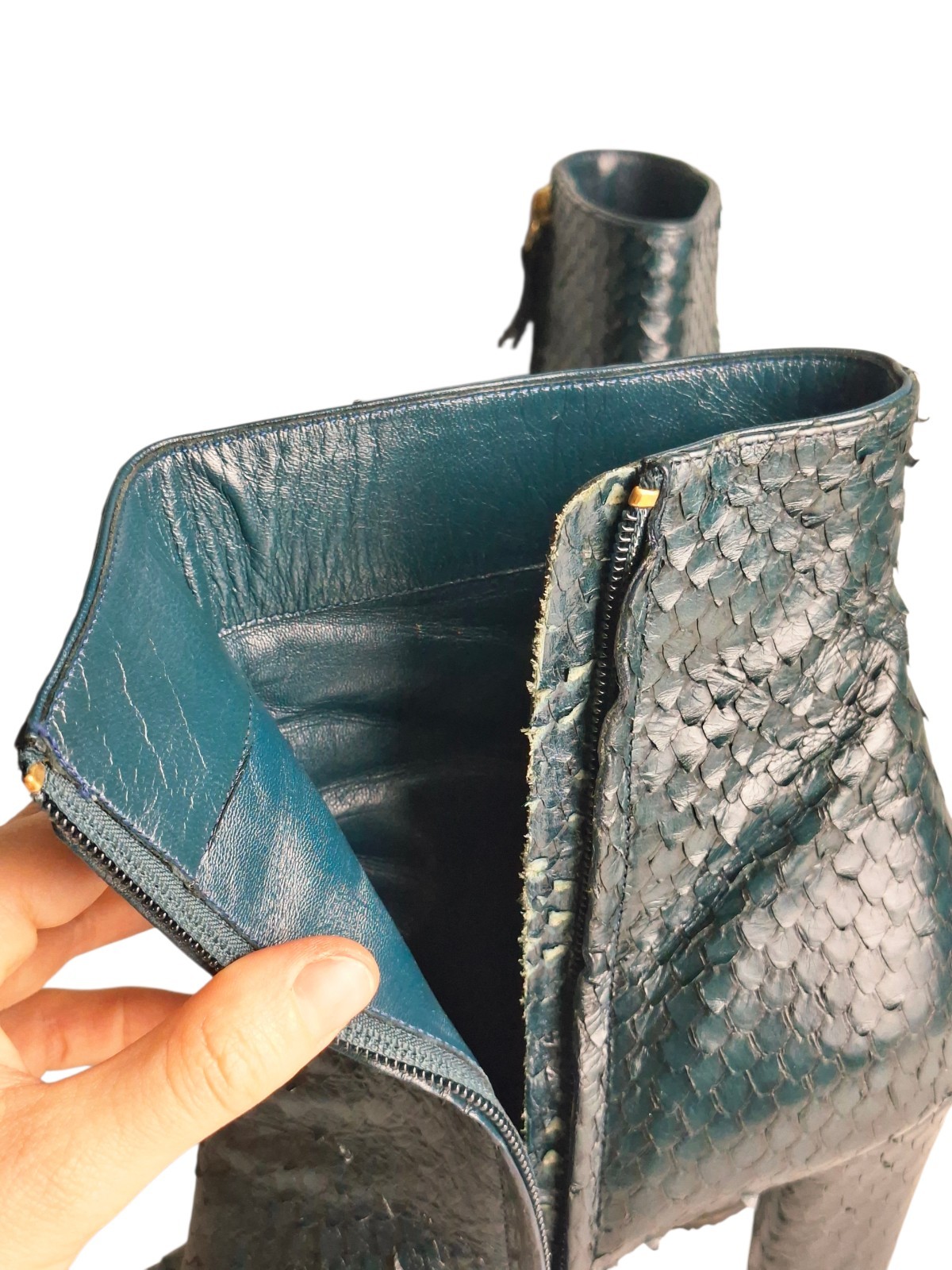 Casadei Emerald Green Python Print Leather Ankle … - image 11