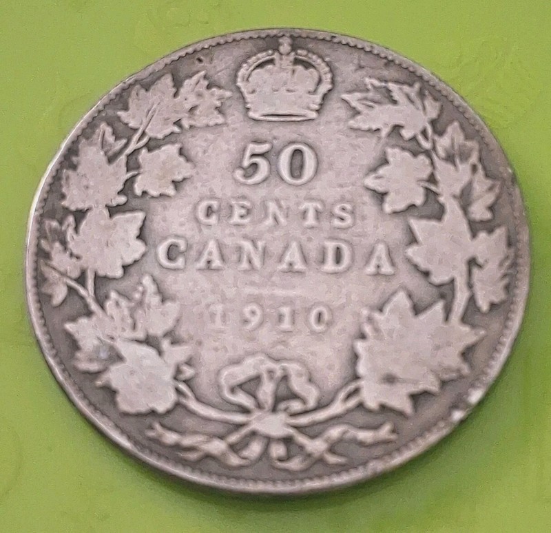1910 CANADA 50 CENTS .925 SILVER - Auth 116 Yr Old KM 12 EDWARD VII VG VL