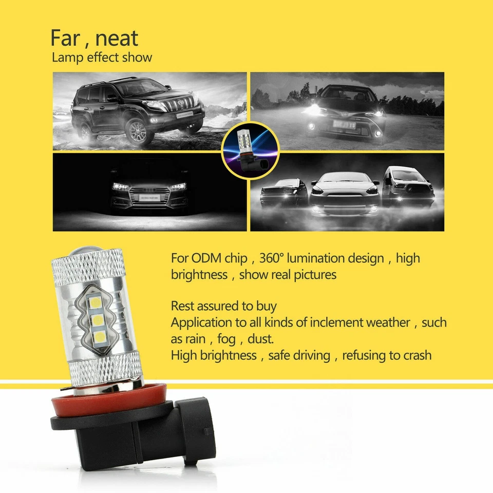 2X H11 LED Headlight Kit Hi/Low Beam Fog Bulbs DRL Canbus Error Free 6000K - Image 4 of 4