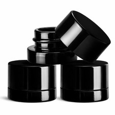 200 Pack 5ml Thick Black Glass Jars with Black Child Resistant Lids - UV Re...