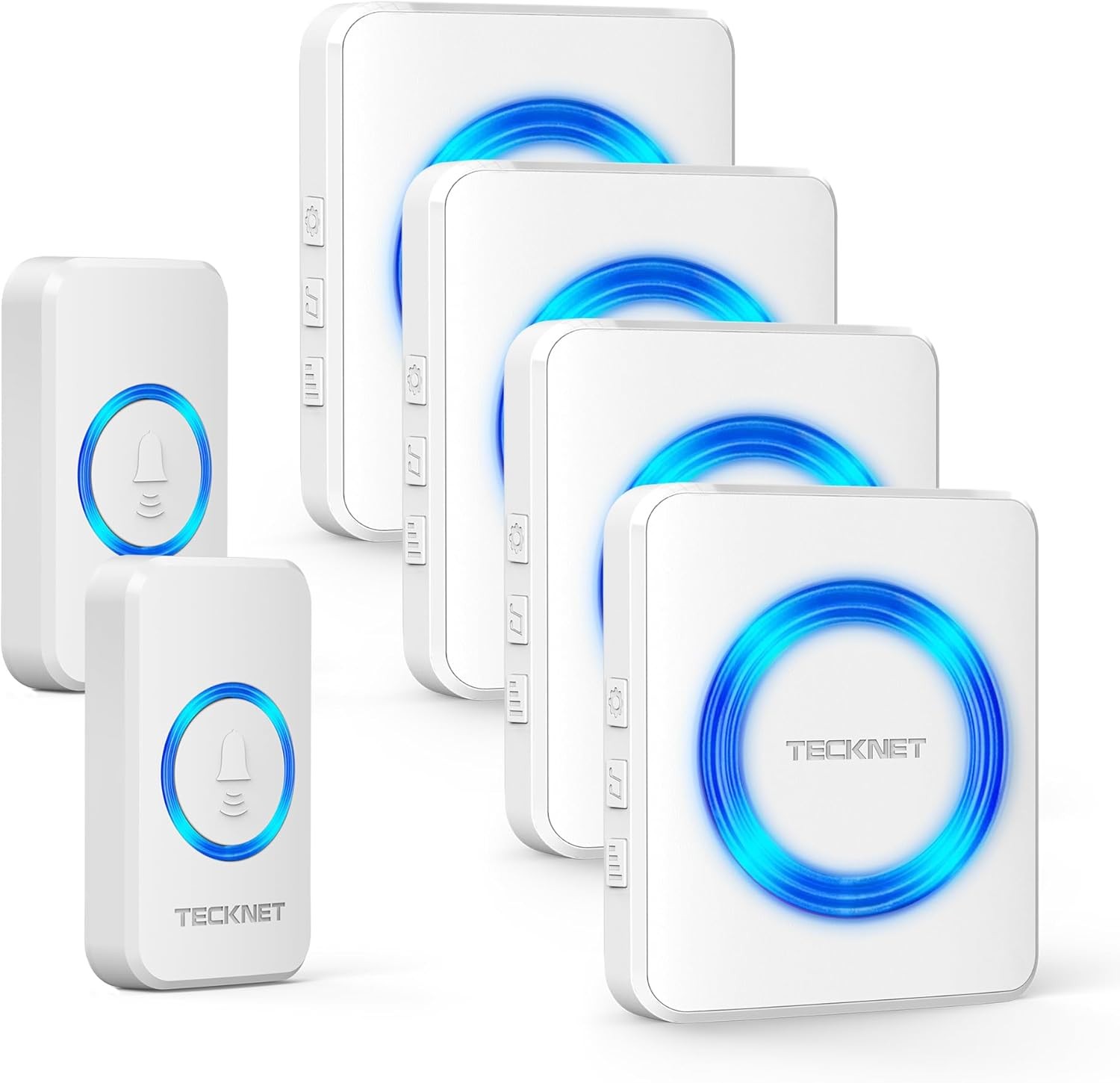 TECKNET Wireless Doorbell with 2 Push Buttons & 4 Receivers, 400M/1300ft Long R